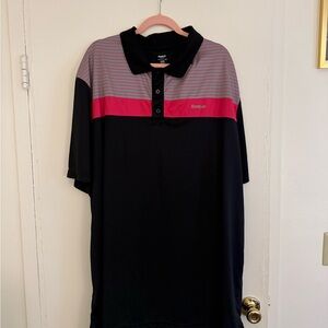Reebok Men's Striped Black and Pink Polo